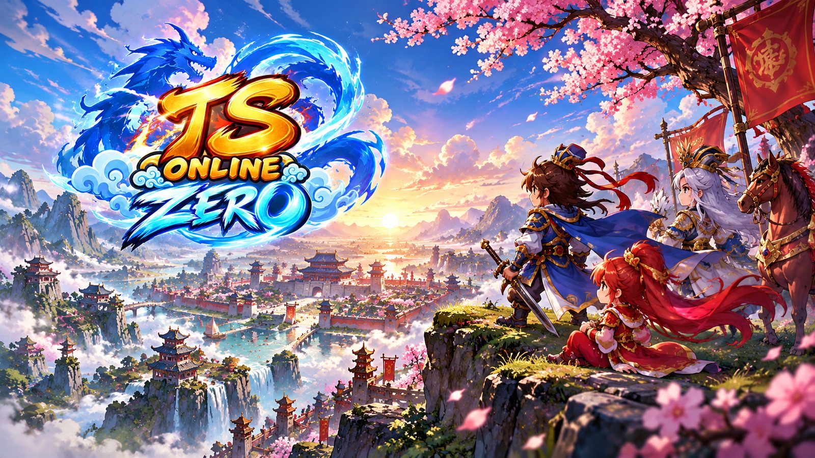 TS Online Zero heroes looking over a city in the valley of blossoms